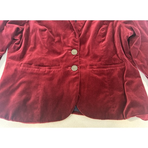 ModCloth Red Velvet Blazer Woman SZ XL Pockets & 2 Fancy Metal Buttons Bohemian - Picture 7 of 13
